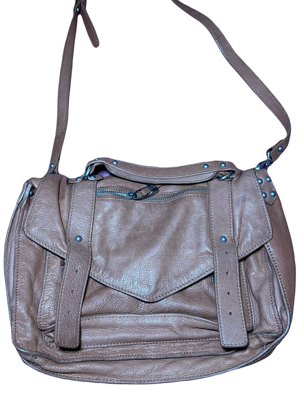 Sondra Roberts Taupe Brown Leather Crossbody Bag